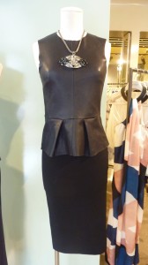 Black leather peplum top $550, Black pencil skirt $350