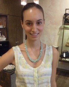 Alana, who works at Tilkah, wore the Ripple Effect necklace in mint - $79