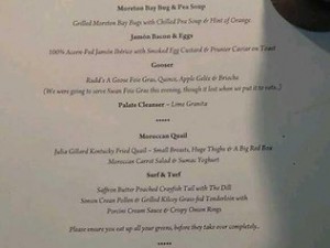 The 'alleged' fundraiser menu