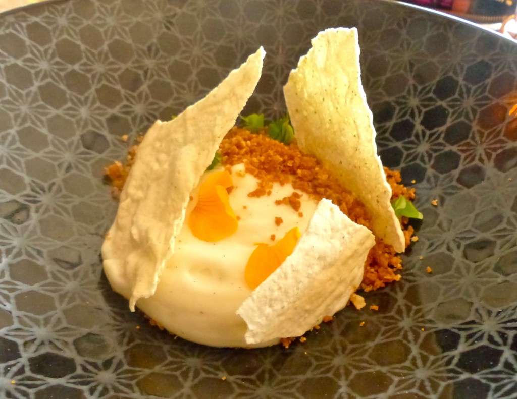 Vanilla and L'Artisan fromage blanc cheesecake with toasted oats, yuzu custard and meringue
