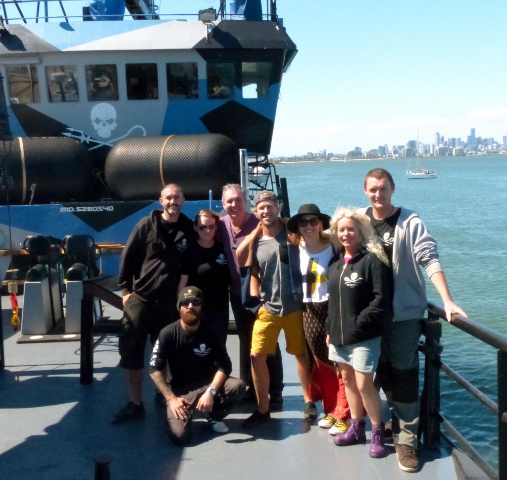 Fletch, Kayne and Saskia on board with the Sea Shepherd crew