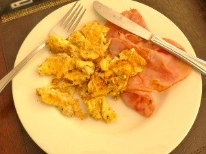 Scrambled eggs and ham