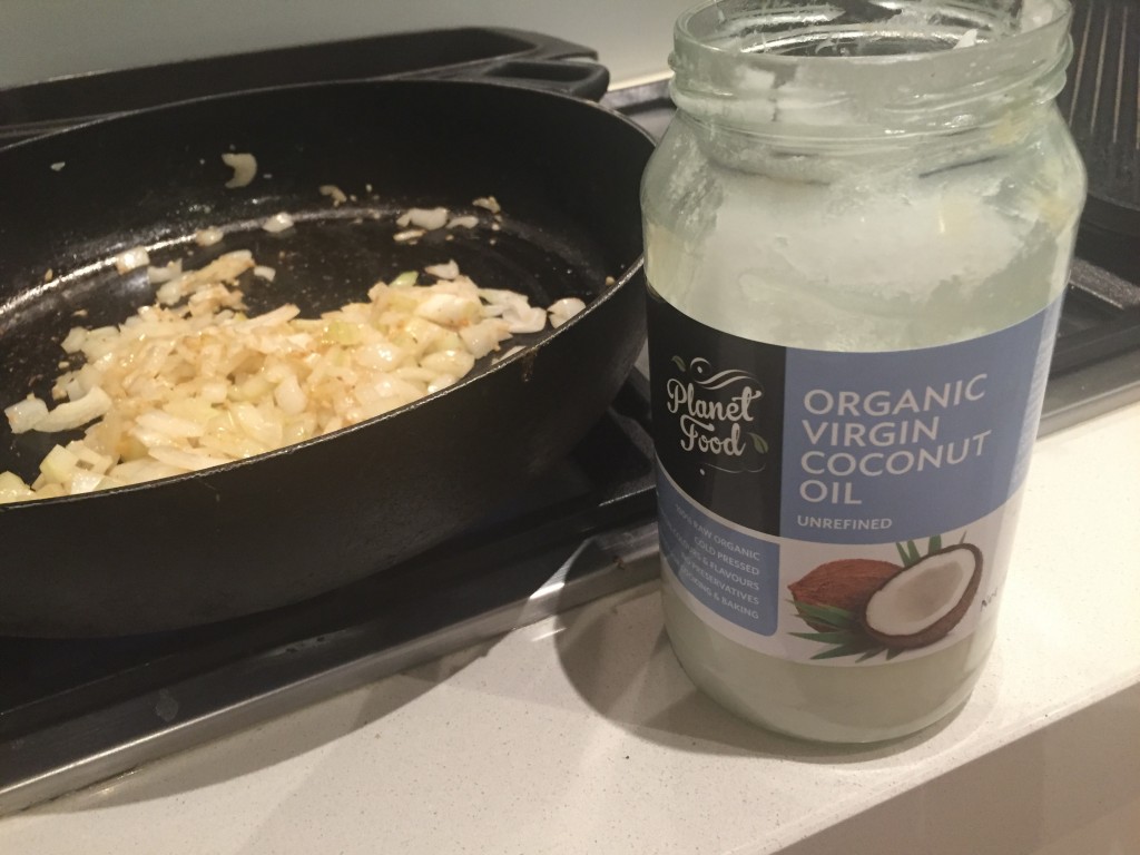 Use coconut oil to fry one large onion